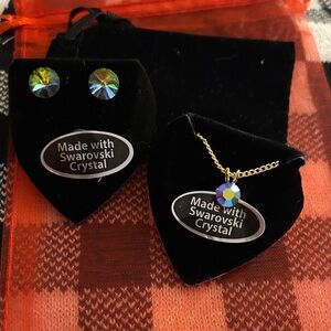 Vintage Swarovski Crystal Earrings and Necklace Set -‎ Gold Iridescent Accents